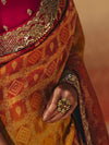Marigold Orange Bandhani Banarasi Georgette Saree, weave and work detail