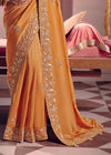Marigold Orange Zari Tissue Designer Embroidered Saree