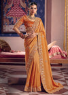 Marigold Orange Zari Tissue Designer Embroidered Saree