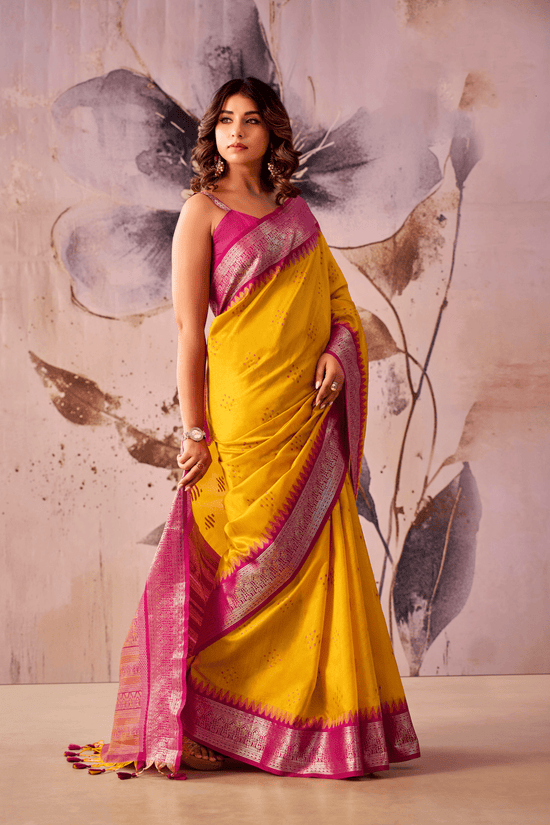 Marigold Yellow Banarasi Cotton Silk Saree