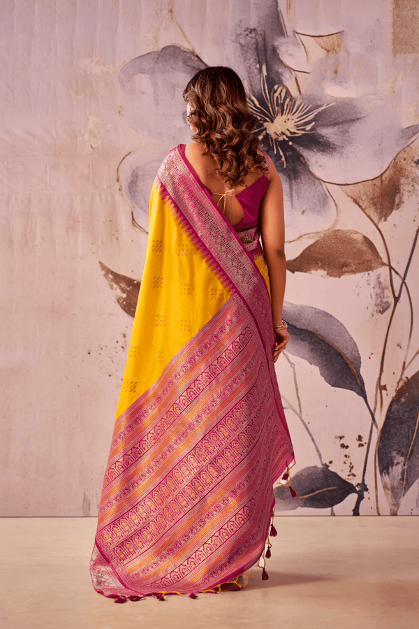 Marigold Yellow Banarasi Cotton Silk Saree