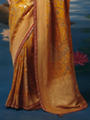 Marigold Yellow Banarasi Dola Silk Saree, border and drape
