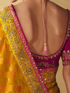 Marigold Yellow Bandhani Banarasi Georgette Saree, back view