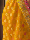 Marigold Yellow Bandhani Banarasi Georgette Saree, fabric close-up