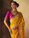Marigold Yellow Bandhani Banarasi Georgette Saree, pallu and blouse