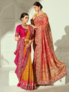 Marigold Yellow Bandhani Banarasi Georgette Saree With Contrast Blouse
