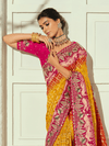Marigold Yellow Bandhani Banarasi Georgette Saree With Contrast Blouse