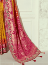 Marigold Yellow Bandhani Banarasi Georgette Saree With Contrast Blouse
