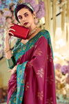 Maroon And Emerald Green Woven Banarasi Soft Silk Saree