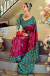 Maroon And Emerald Green Woven Banarasi Soft Silk Saree