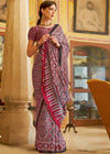 Maroon Red Ajrakh Printed Satin Crepe Saree