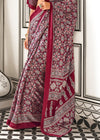 Maroon Red Ajrakh Satin Crepe Saree