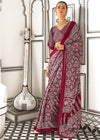 Maroon Red Ajrakh Satin Crepe Saree