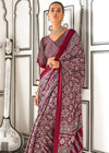 Maroon Red Ajrakh Satin Crepe Saree