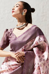 Mauve and Cream Banarasi Digital Printed Saree