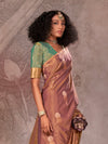 Mauve Kanjivaram Two Tone Silk Saree With Contrast Blouse