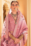 Mauve Pink And Lilac Banarasi Silk Saree With Floral Pallu