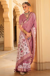 Mauve Pink And Lilac Banarasi Silk Saree With Floral Pallu