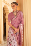 Mauve Pink And Lilac Banarasi Silk Saree With Floral Pallu