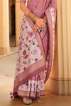 Mauve Pink And Lilac Banarasi Silk Saree With Floral Pallu