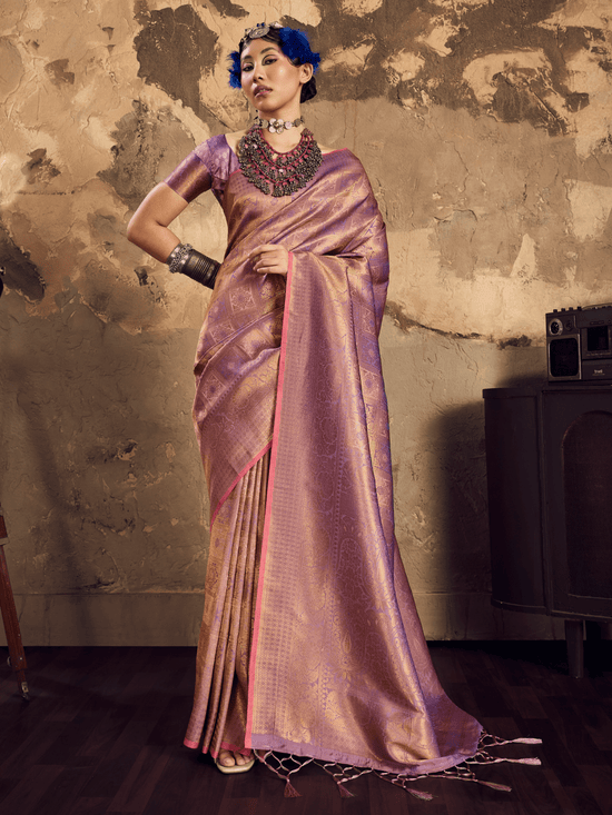 Mauve Pink Banarasi Soft Silk Saree