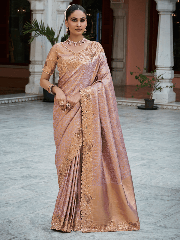 Mauve Pink Banarasi Tissue Silk Saree