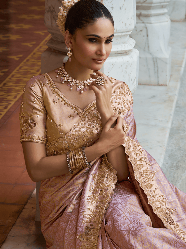 Mauve Pink Banarasi Tissue Silk Saree
