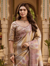 Mauve Pink Embroidered Designer Tissue Silk Saree