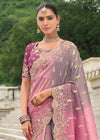 Mauve Pink Embroidery Designer Silk Saree