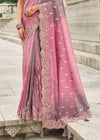 Mauve Pink Embroidery Designer Silk Saree