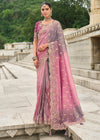 Mauve Pink Embroidery Designer Silk Saree