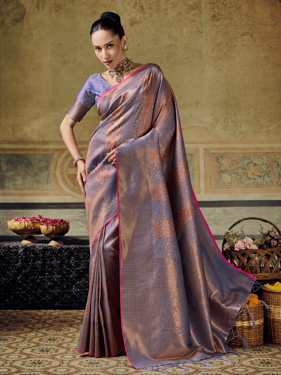 Mauve Purple Banarasi Soft Silk Saree