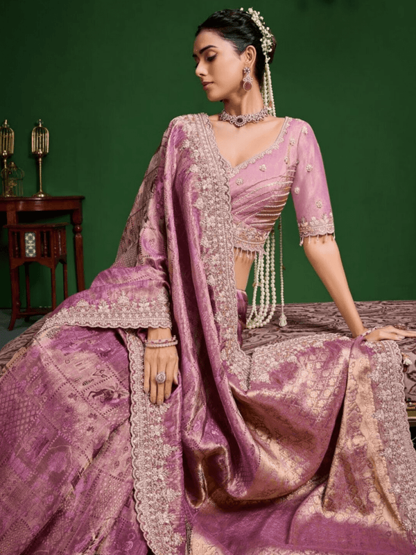 Mauve Purple Banarasi Tissue Silk Saree