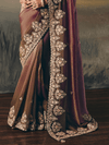 Mauve Purple Embroidered Designer Organza Silk Saree