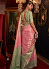 Mauvelous Pink And Pista Green Woven Banarasi Tanchoi Silk Saree