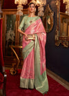 Mauvelous Pink And Pista Green Woven Banarasi Tanchoi Silk Saree