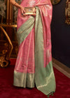 Mauvelous Pink And Pista Green Woven Banarasi Tanchoi Silk Saree