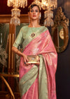 Mauvelous Pink And Pista Green Woven Banarasi Tanchoi Silk Saree