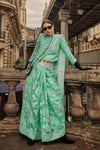 Meadow Green Lucknowi Chikankari Organza Saree