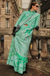 Meadow Green Lucknowi Chikankari Organza Saree