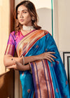 Medium Blue Woven Paithani Soft Silk Saree