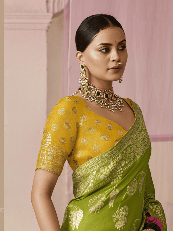 Mehendi Green Banarasi Dola Silk Saree