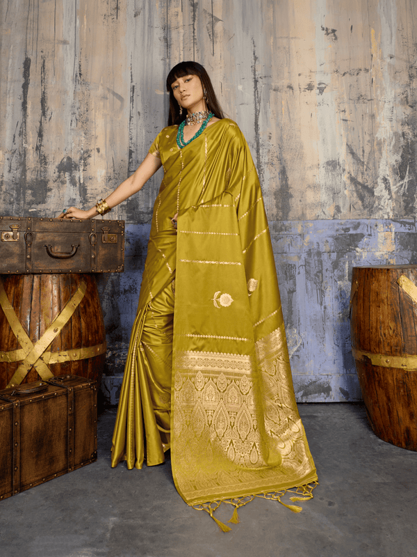 Mehendi Green Banarasi Satin Silk Saree
