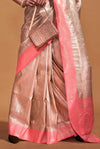 Melon Pink And Cream Woven Kanjivaram Silk Saree