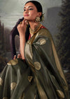 Metalic Grey Woven Banarasi Organza Silk Saree