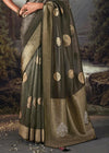 Metalic Grey Woven Banarasi Organza Silk Saree