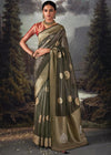 Metalic Grey Woven Banarasi Organza Silk Saree