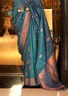 Metallic Blue Bronze Zari Woven Banarasi Tussar Silk Designer Saree