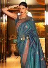 Metallic Blue Bronze Zari Woven Banarasi Tussar Silk Designer Saree