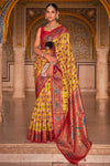 Metallic Yellow Designer Printed Patola Silk Saree